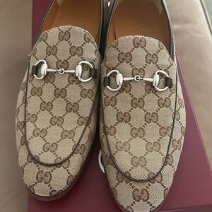 Gucci Men's Beige and Brown Monogram Loafers